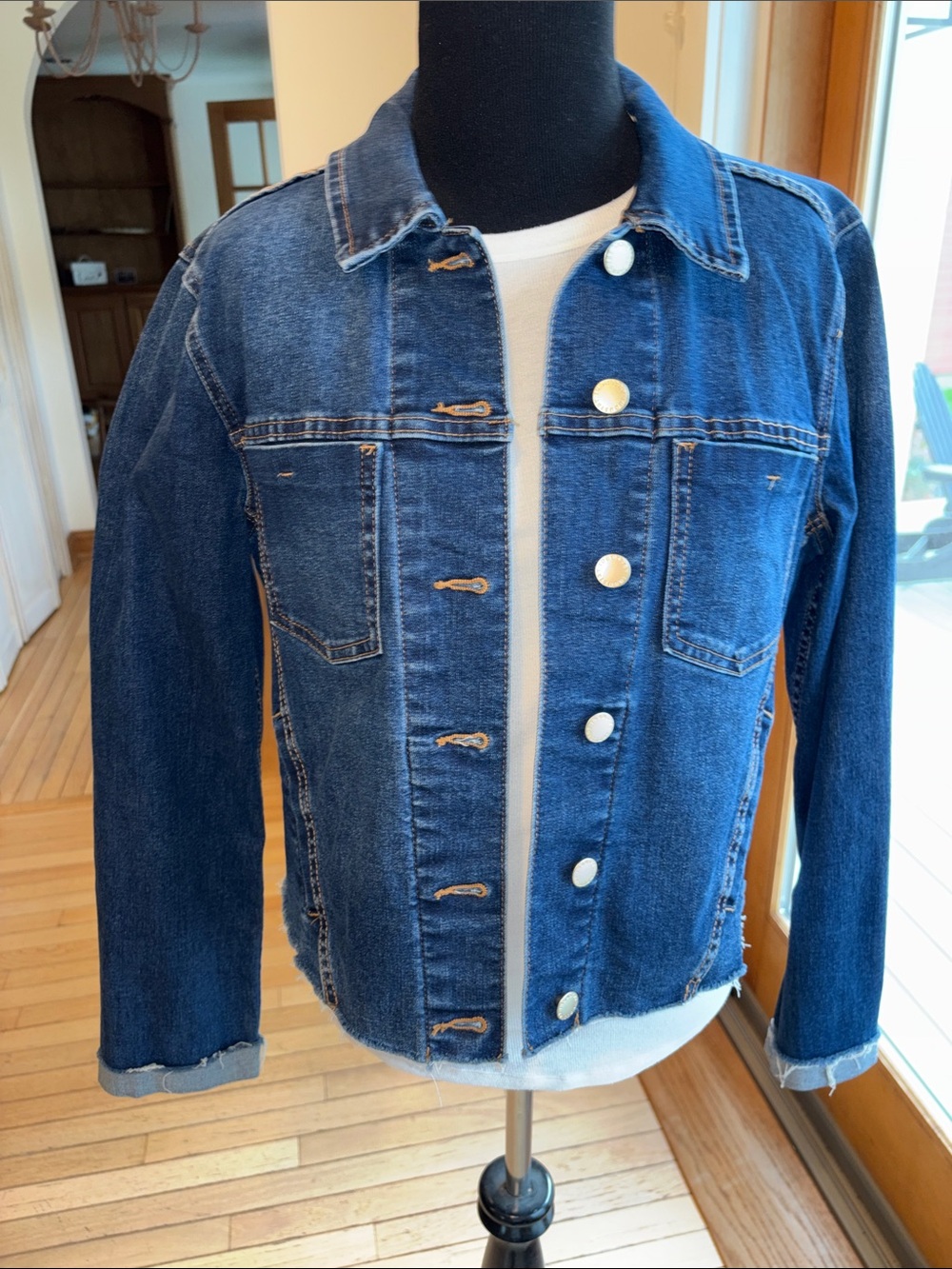 Women's Dark Blue Denim Jacket - Classic Trucker Style